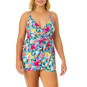 Anne Cole Amalfi Floral Swim Dress With Skirted Bottom